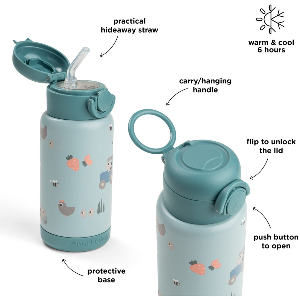 Køb DonebyDeer Blue Tiny Farm Insulated Sugerør Flaske