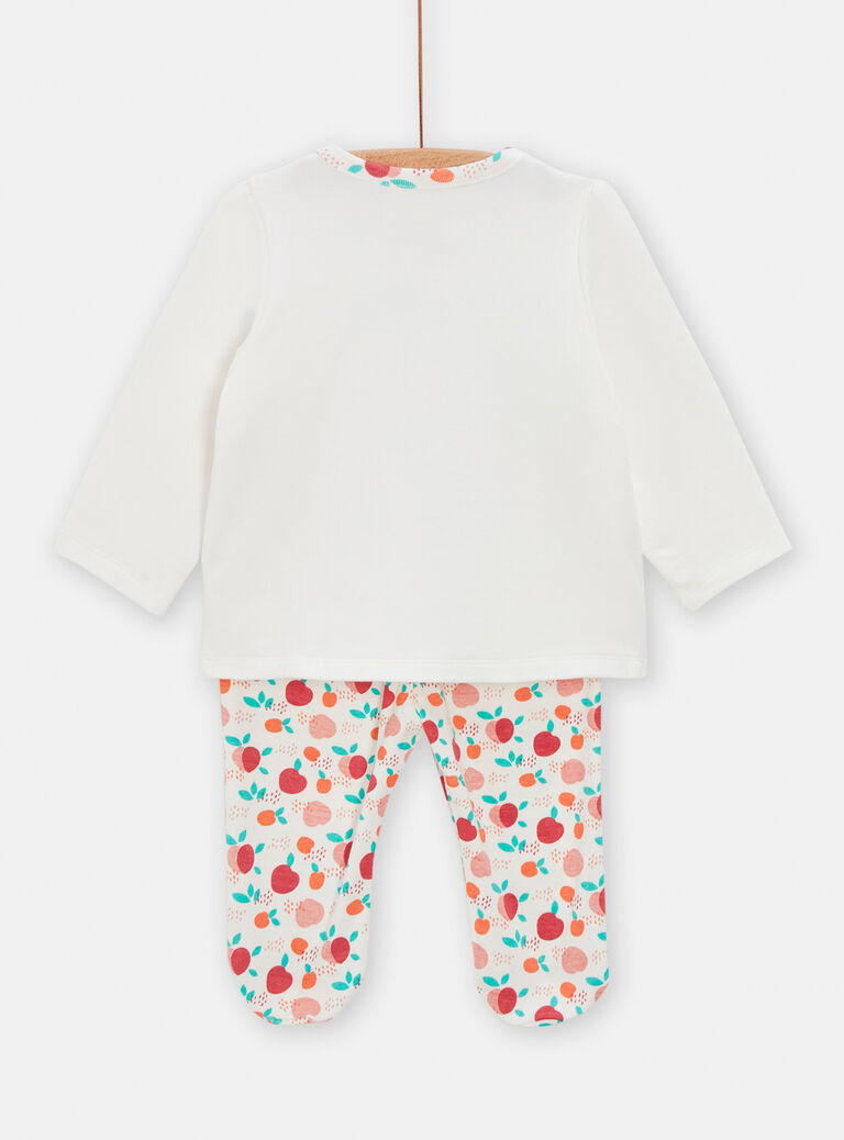 Pyjama en côtes écru animation pêches pour bébé fille