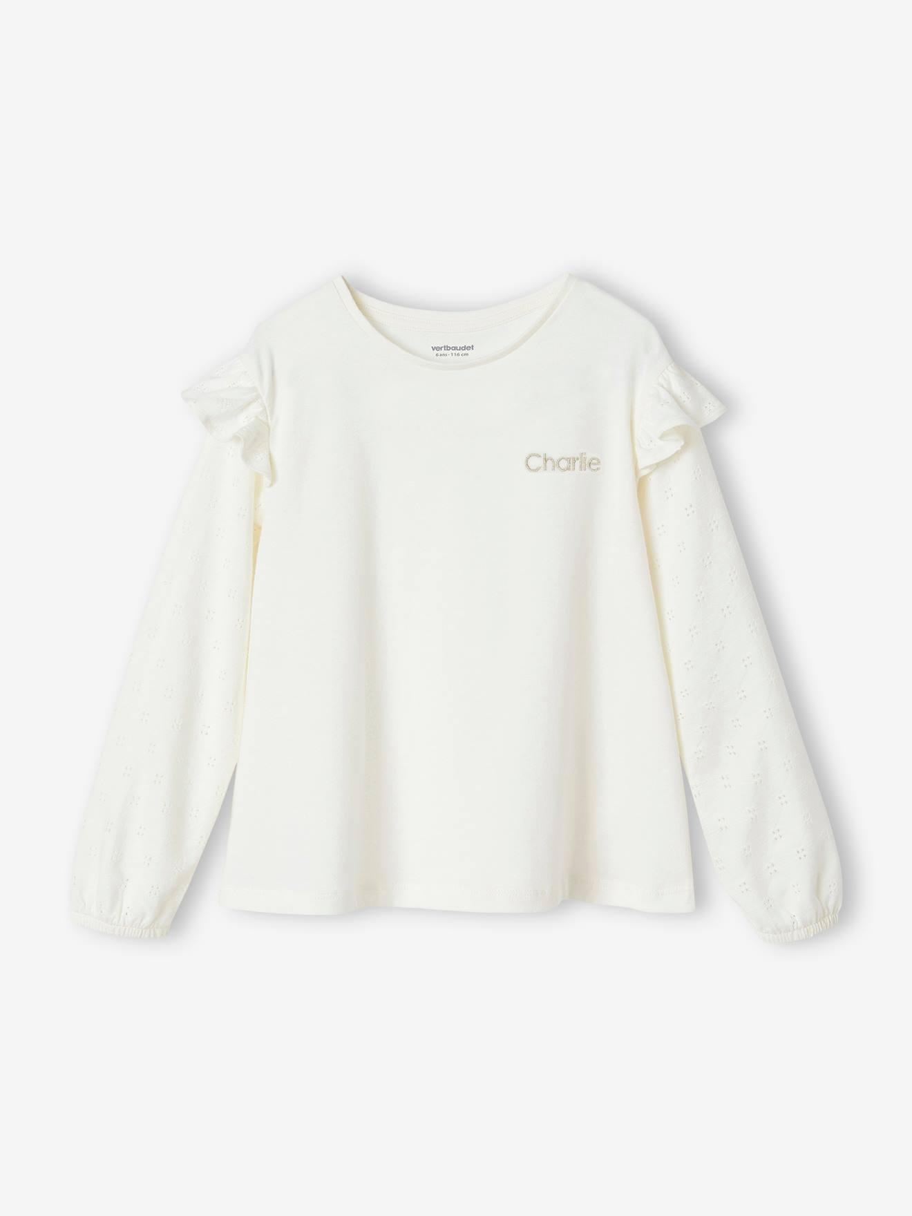 Camiseta infantil de manga comprida com babados