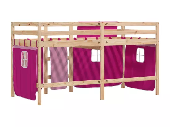 Lit mezzanine enfants avec rideaux sans matelas rose 90x190 cm