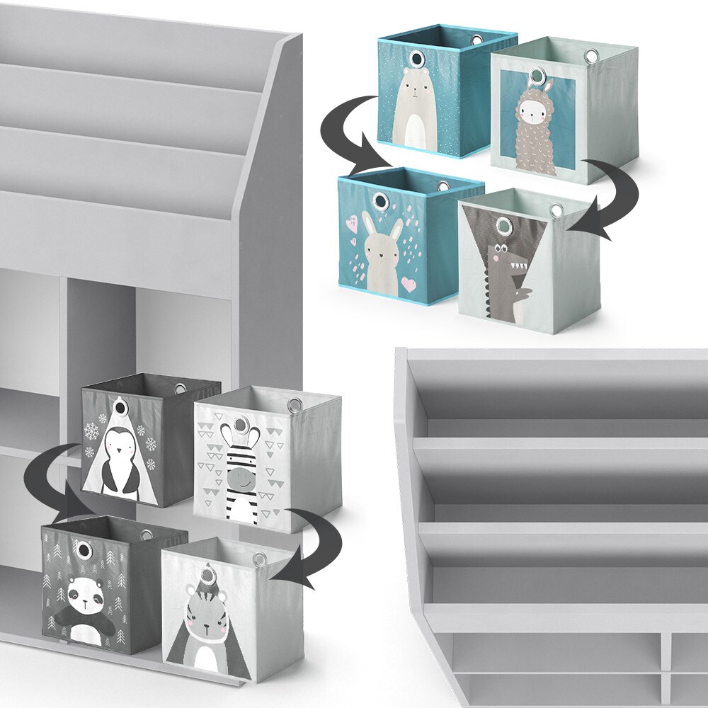 Vicco Kinderregal Bücherregal Wandregal Luigi Hellgrau 72x114 cm modern Kinderzimmer Regal Spielzeugregal Dekoregal Standregal Aufbewahrungsregal Würfelregal Ablage Fach freistehend Faltbox