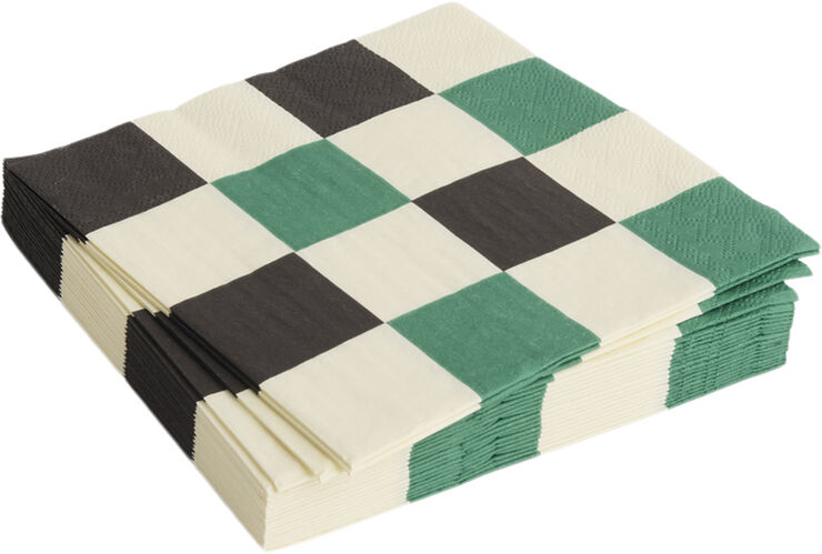 Hay Pattern Napkins-Set of 20 Lunch-Off-white, green and black M check