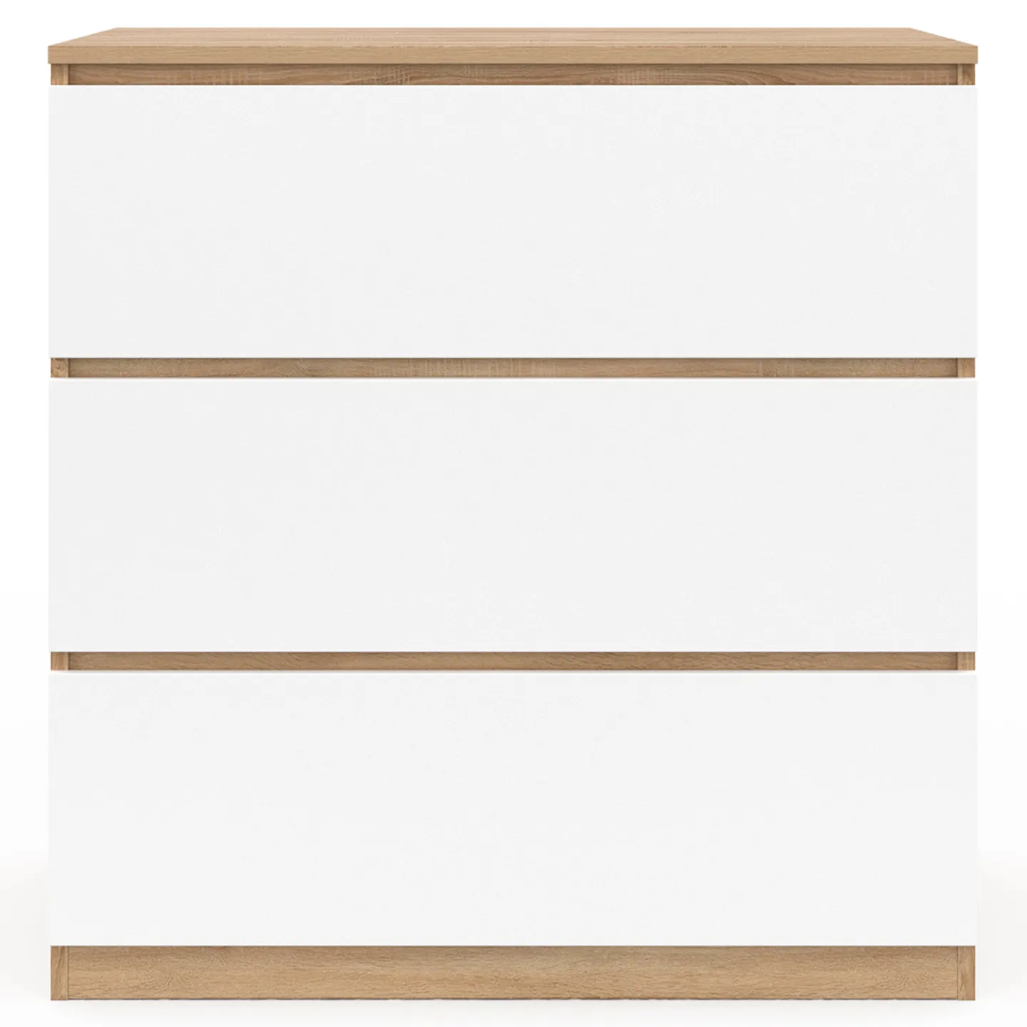 Commode 3 tiroirs TOMI 78 cm façon hêtre et blanc