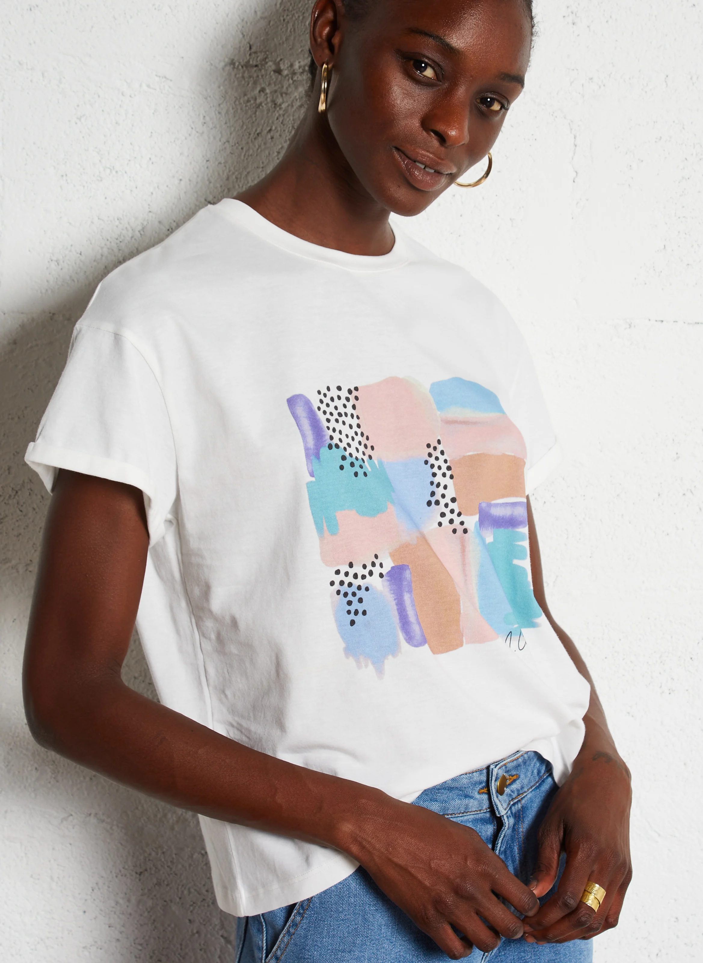 Tee-shirt col rond en coton | Blanc