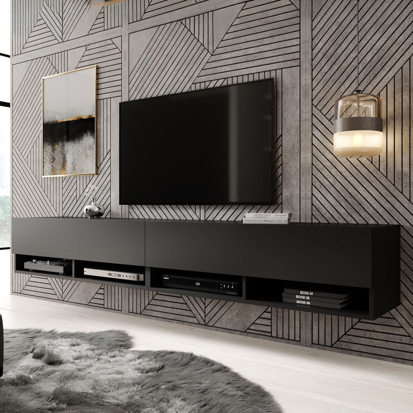 Asino - TV-Meubel - Mat zwart - 200 cm