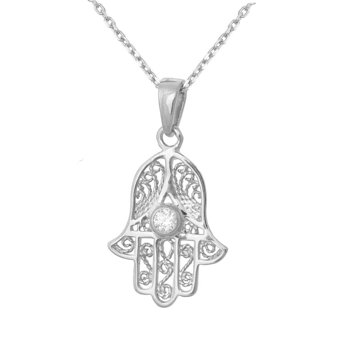 Collier main de Fatma oxyde de zirconium Argent 925 Rhodié