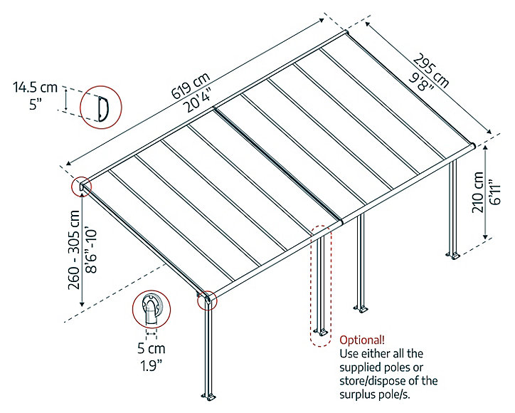 Pergola adossée Olympia 3 x 6,10m blanc