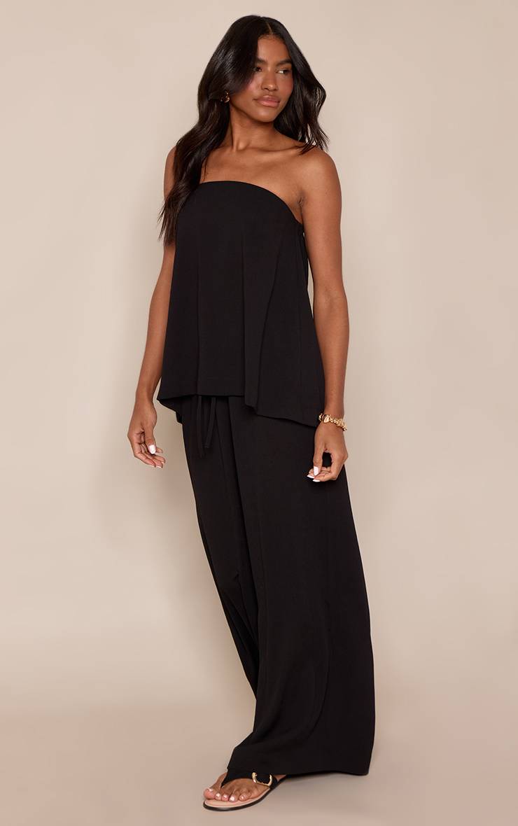 Noir Ensemble Coordonné Pantalon Large En Tissu Gaze