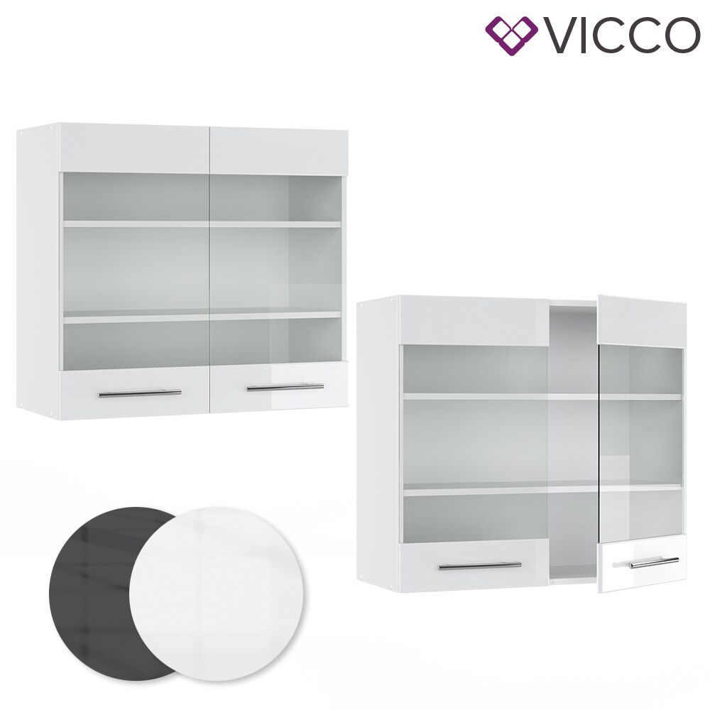VICCO Hängeglasschrank 80 cm Weiß Küchenzeile Unterschrank Fame