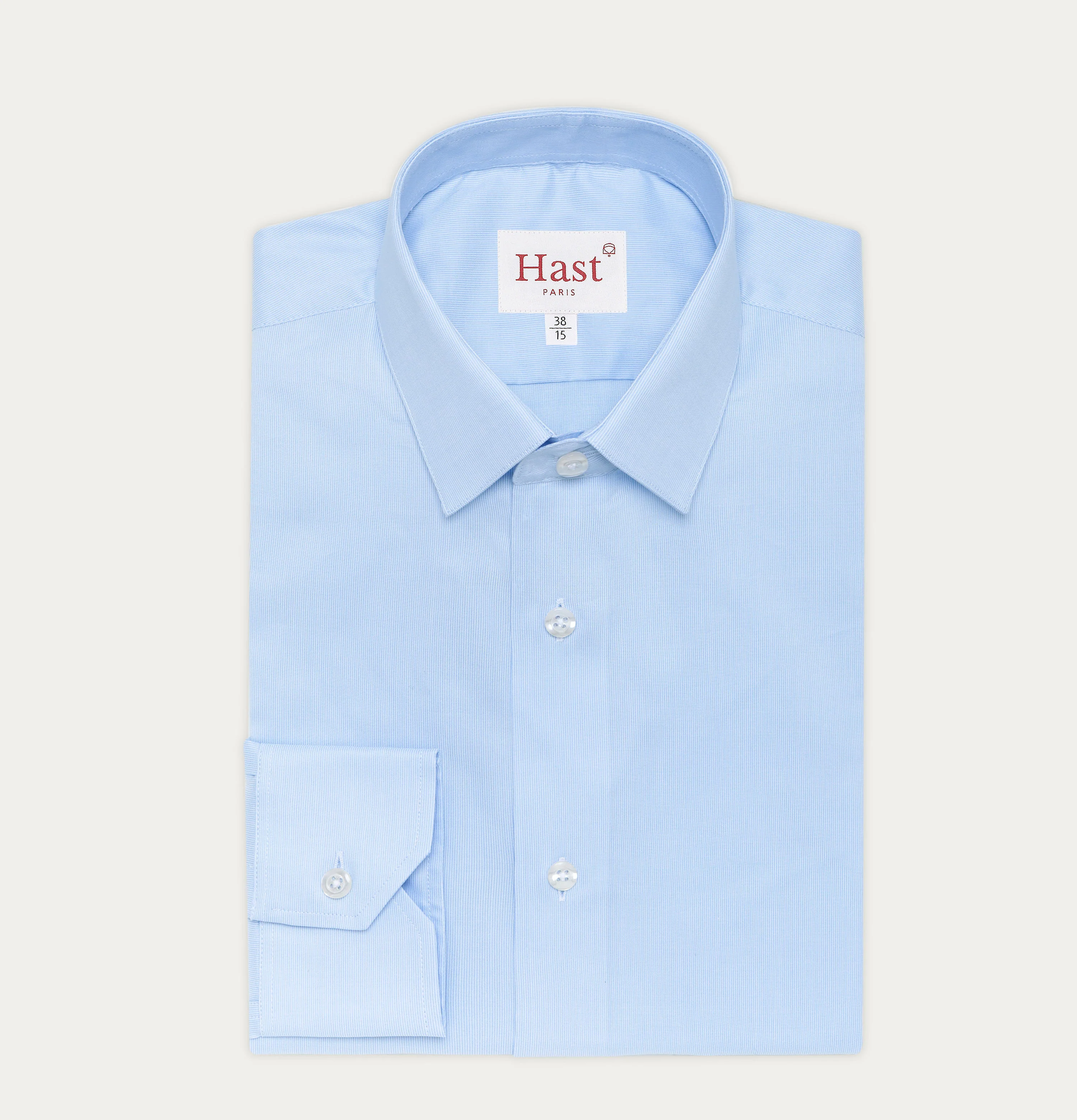 Double-twisted poplin shirt with fine blue stripes