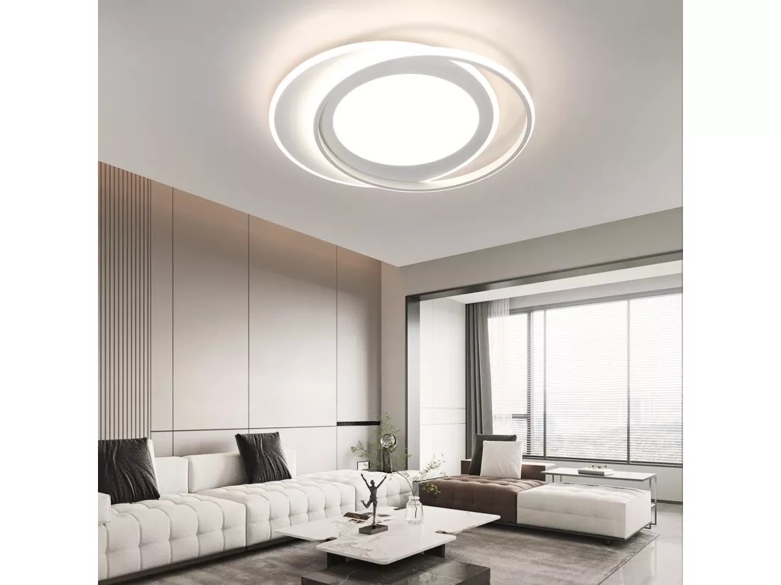 NETTLIFE Plafonnier LED Lampe de Salon Lampe avec Télécommande Chambre 66W Lampe de Cuisine Moderne Design Anneau 48,5 cm pour Salle à Manger Bureau