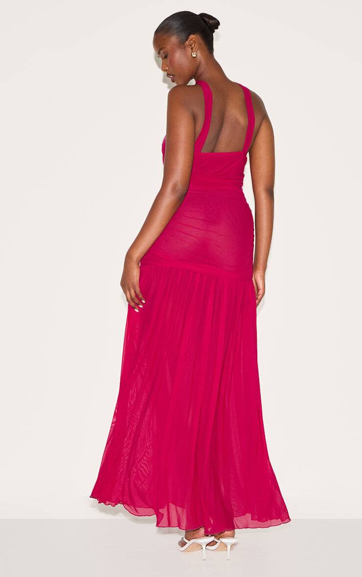 Rose Fuchsia Robe Maxi Taille Basse Avec Foulard Froncé