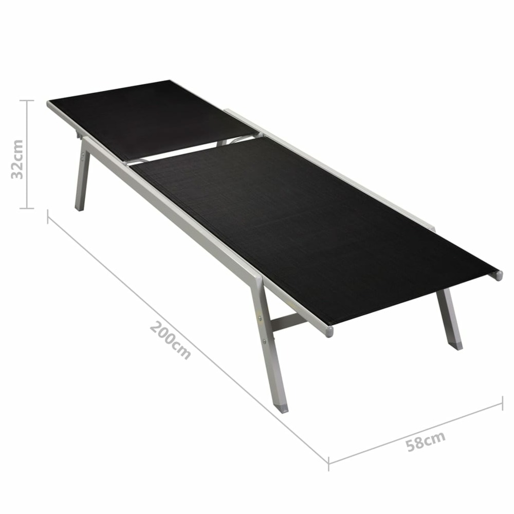 Lot de 2 transats chaise longue bain de soleil lit de jardin terrasse meuble d'extérieur avec table acier et textilène noir 0