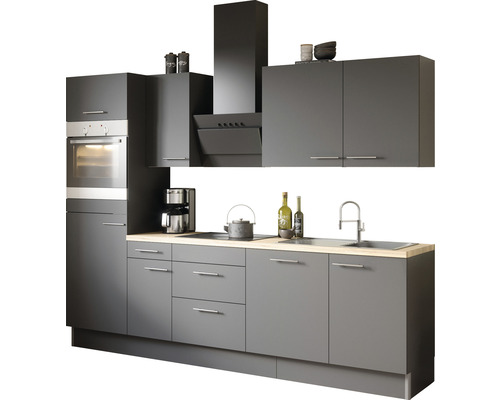 Optifit keukenblok met apparatuur Ingvar420 270 cm antraciet mat gedemonteerd omkeerbaar KCIN 2788E-8+