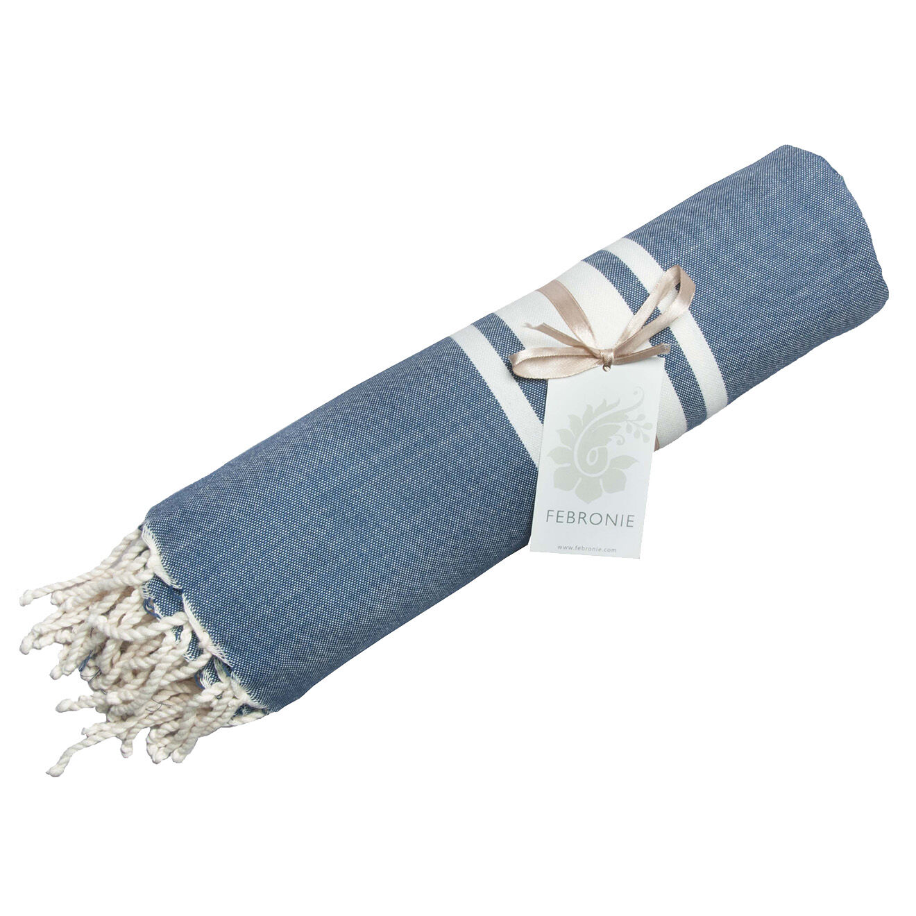 Febronie Fouta Traditionelle St Tropez bleu jean/blanc - 100x200 cm