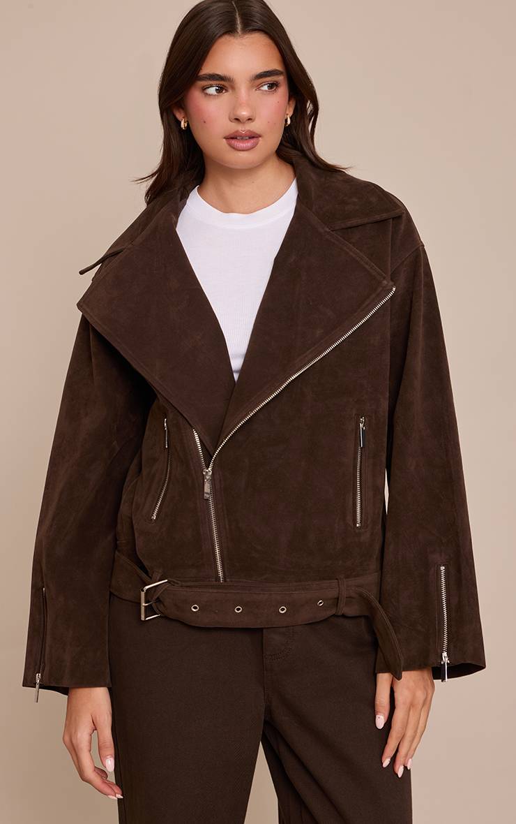 Dark Chocolate Veste De Motard Oversize En Synthétique