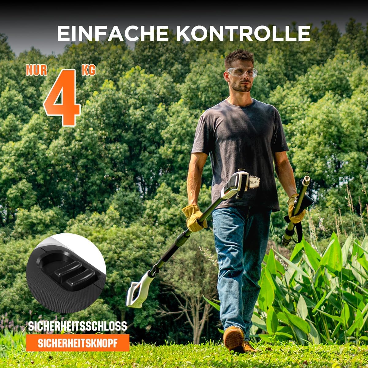 Litheli U20 Akku Hochentaster 20V mit 20 cm Schwert, Teleskop-Hochentaster mit 10000 mAh Akku, Akku-Teleskopsäge mit 8 m/s Schnittgeschwindigkeit zum Schneiden und Beschneiden von Ästen