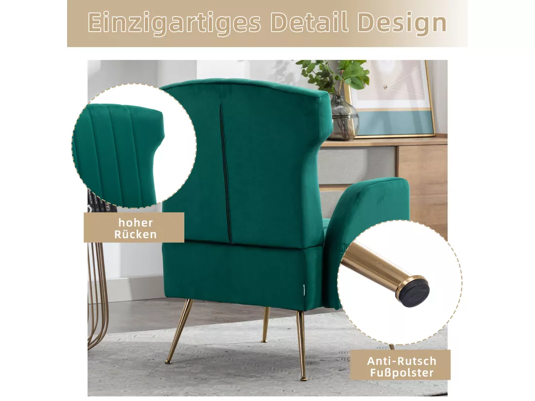 Chaise Décorative En Velours，pieds Métalliques Dorés，fauteuil Confortable，haut Dossier