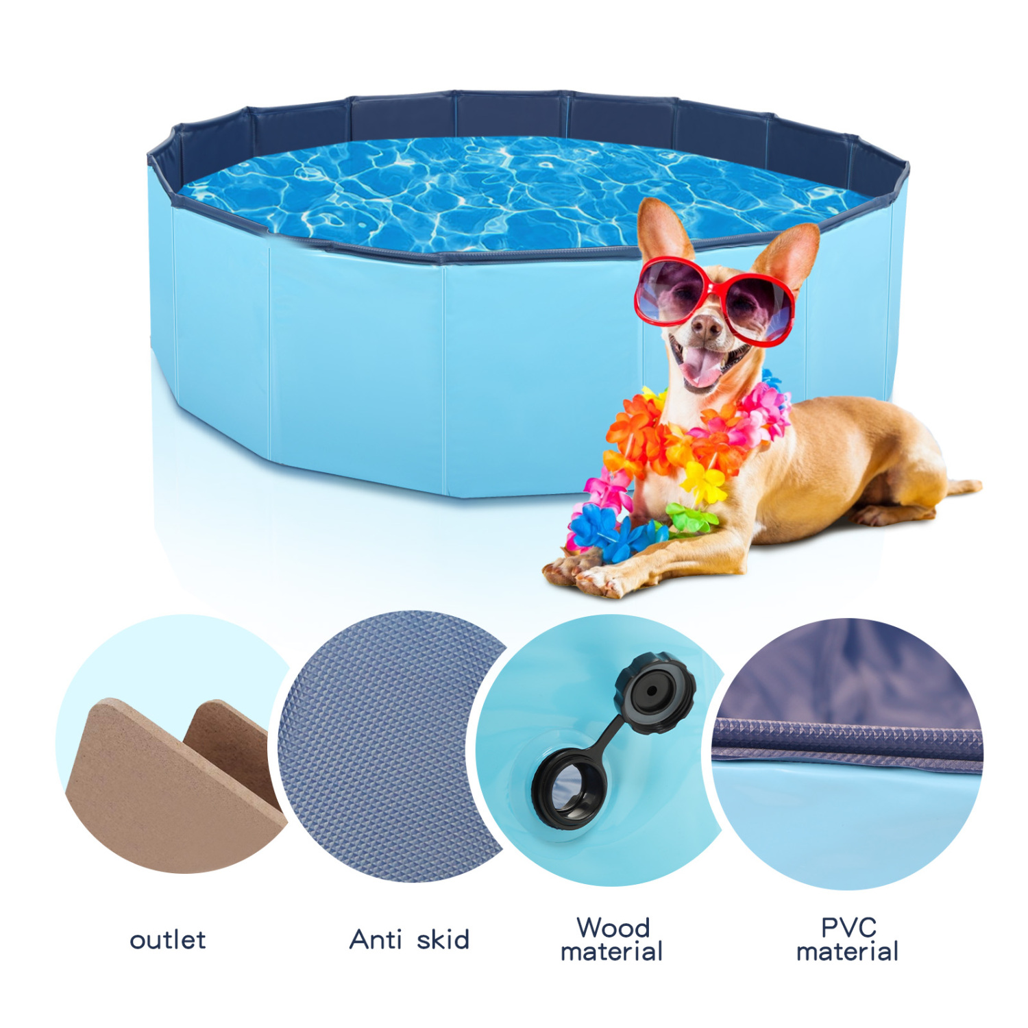 Piscina Nobleza de 120 cm para cães, banheira dobrável para crianças e animais de estimação, piscina de PVC antiderrapante, durável e estável, adequada para uso interno e externo, azul.
