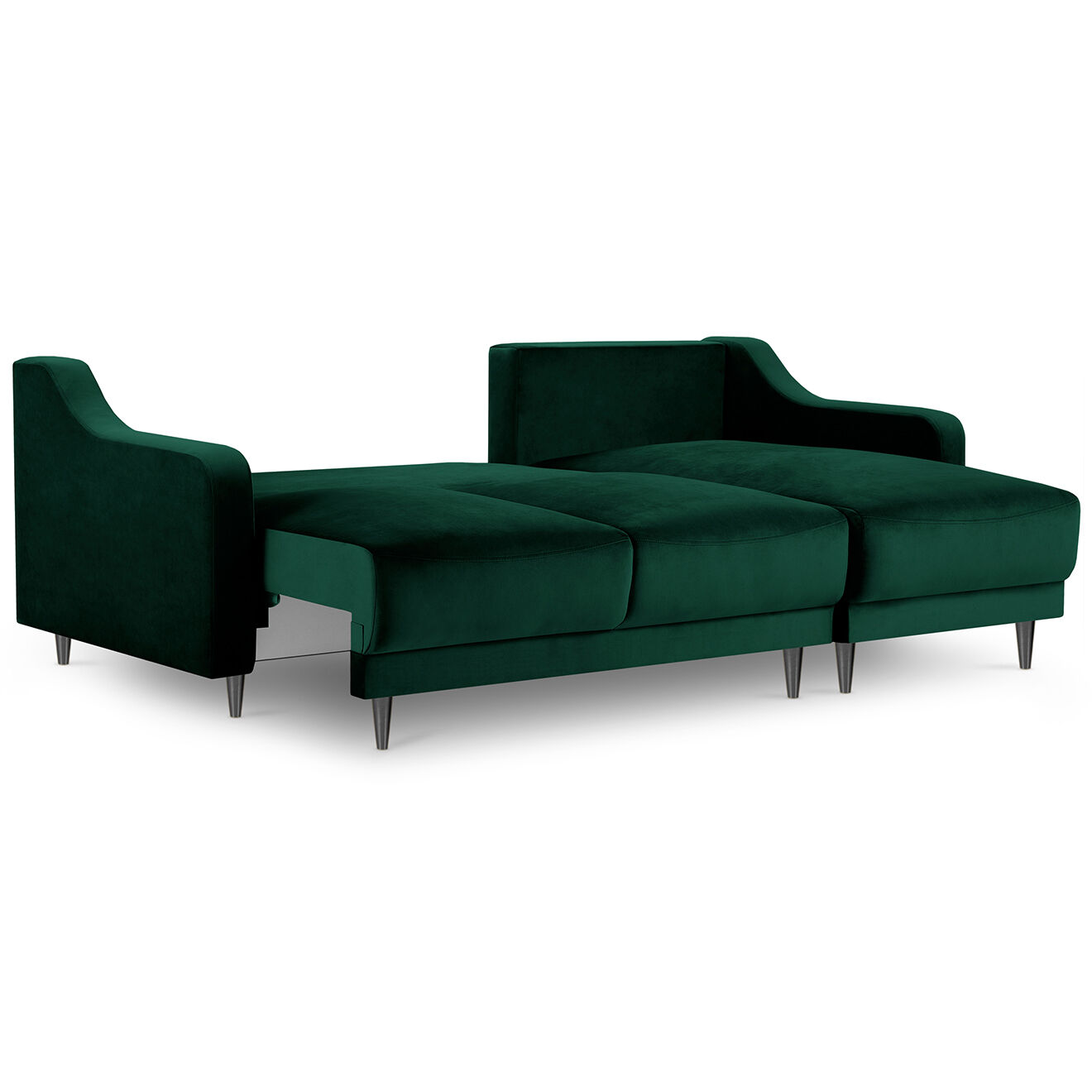 Mazzini Sofas Canapé d'angle Réversible Convertible avec Coffre en Velours Freesia vert bouteille - 220x150x90 cm