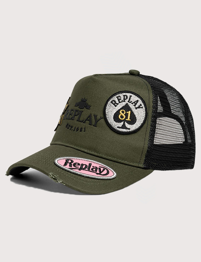 REPLAY CASQUETTE FEMME PATCHS KAKI