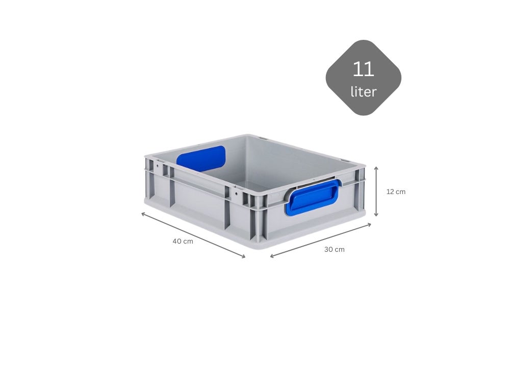 PROREGAL Eurobox Nextgen Kleur HxBxD 12 x 30 x 40 cm 11 liter Handgrepen Blauw Gesloten Gladde Bodem Euro Container Transportbox