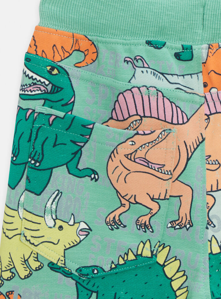 Bermuda vert en jersey imprimé dinosaures pour garçon
