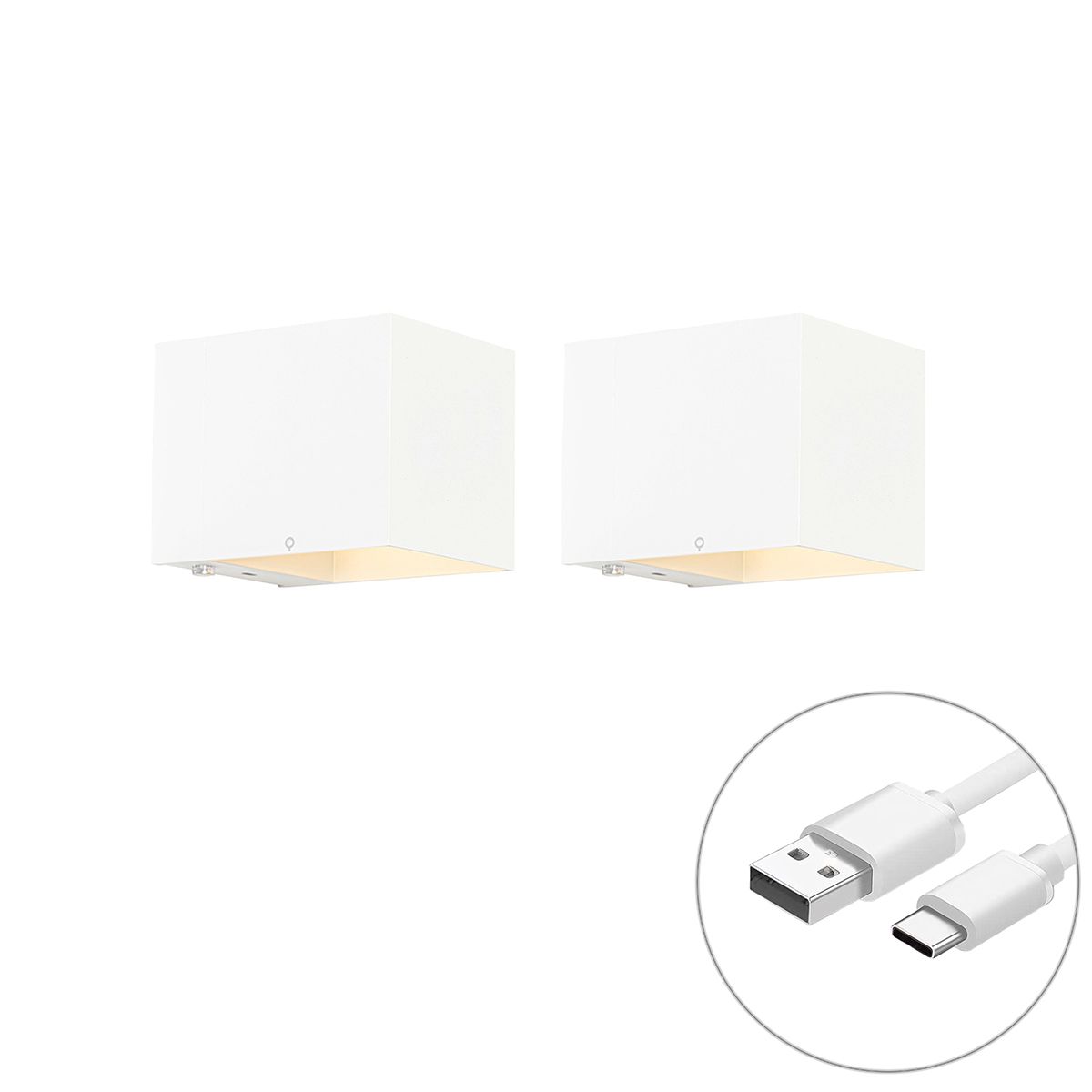 Set van 2 wandlampen wit met dimmer oplaadbaar - Joris