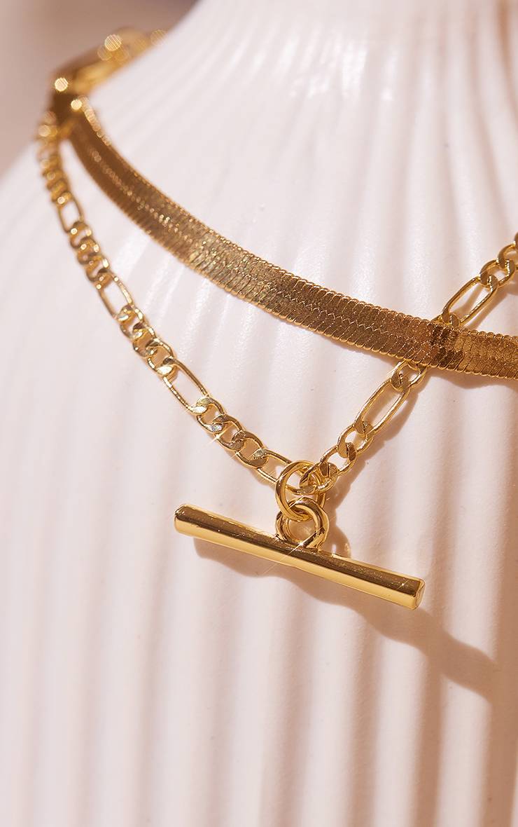 Doré Bracelet Multiple Avec Chaîne Synthétique Et Fermoir En T Plaqué Or Véritable