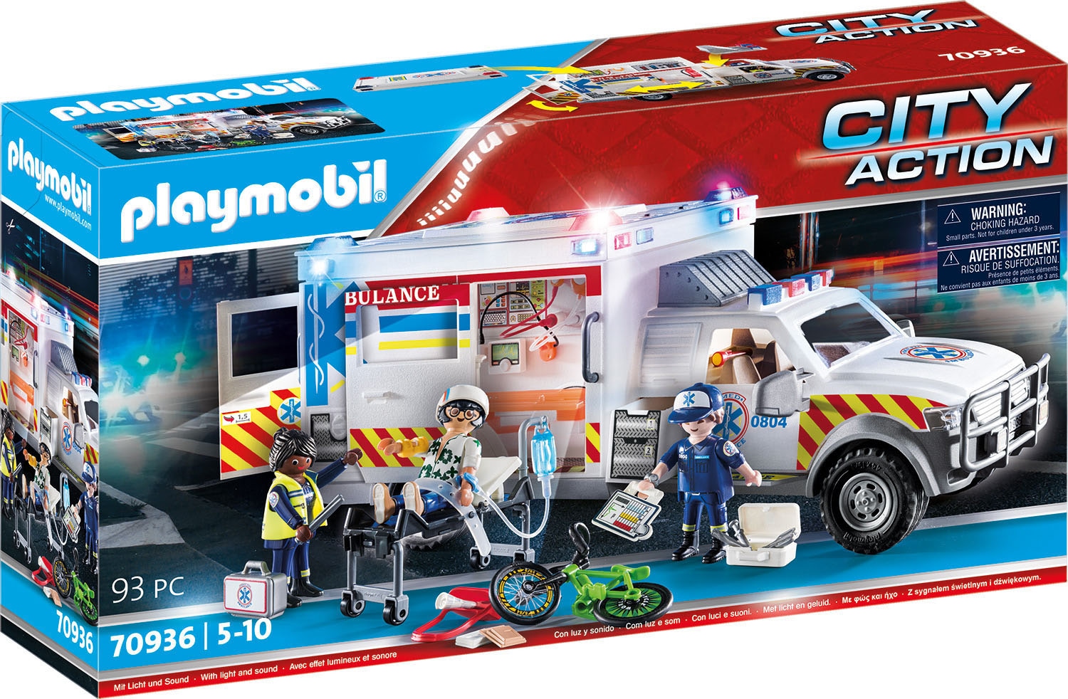 Playmobil® Konstruktions-Spielset »Rettungs-Fahrzeug: US Ambulance (70936), My Action Heroes« mit Licht- und Soundeffekten, Made in Germany