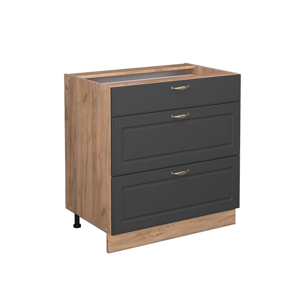Vicco Schubladenunterschrank Küchenschrank Küchenmöbel Fame-Line Landhaus Eiche Anthrazit 80 cm Gold Küche Einbauküche Drehtür Blende Schublade Küchenunterschrank Küchenzeile