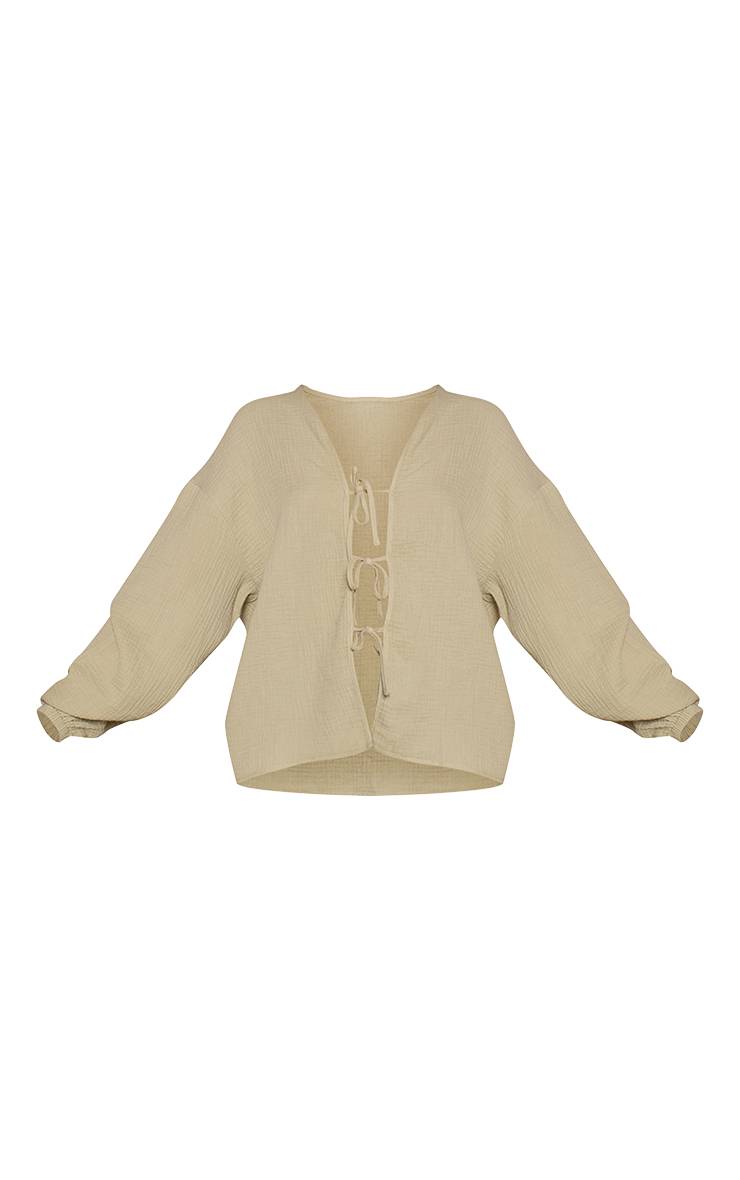 Vert Sauge Ensemble Chemise Texturée En Étamine À Nouer Devant