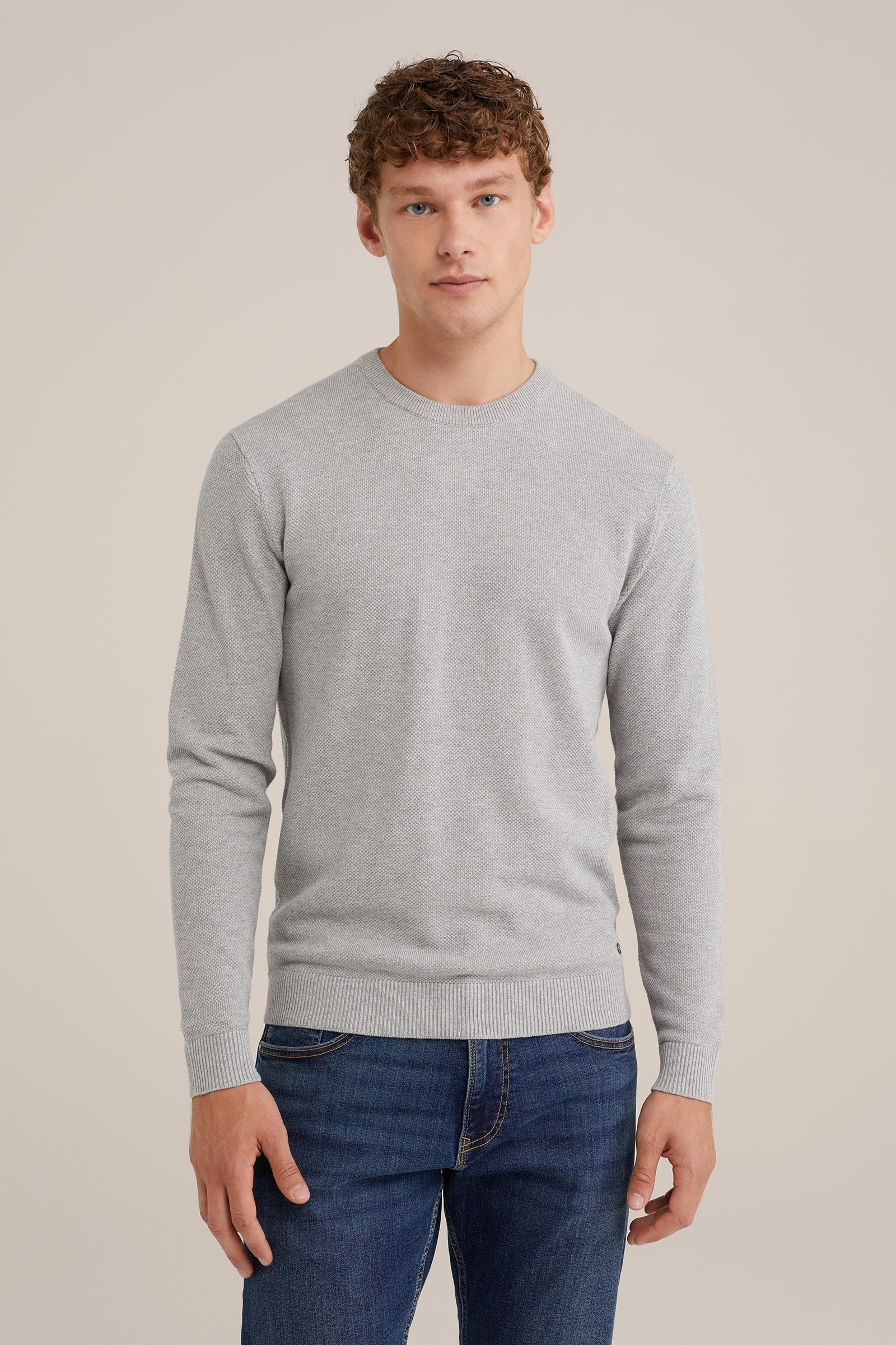 trui met structuur WE Fashion Lichtgrijs gemeleerd