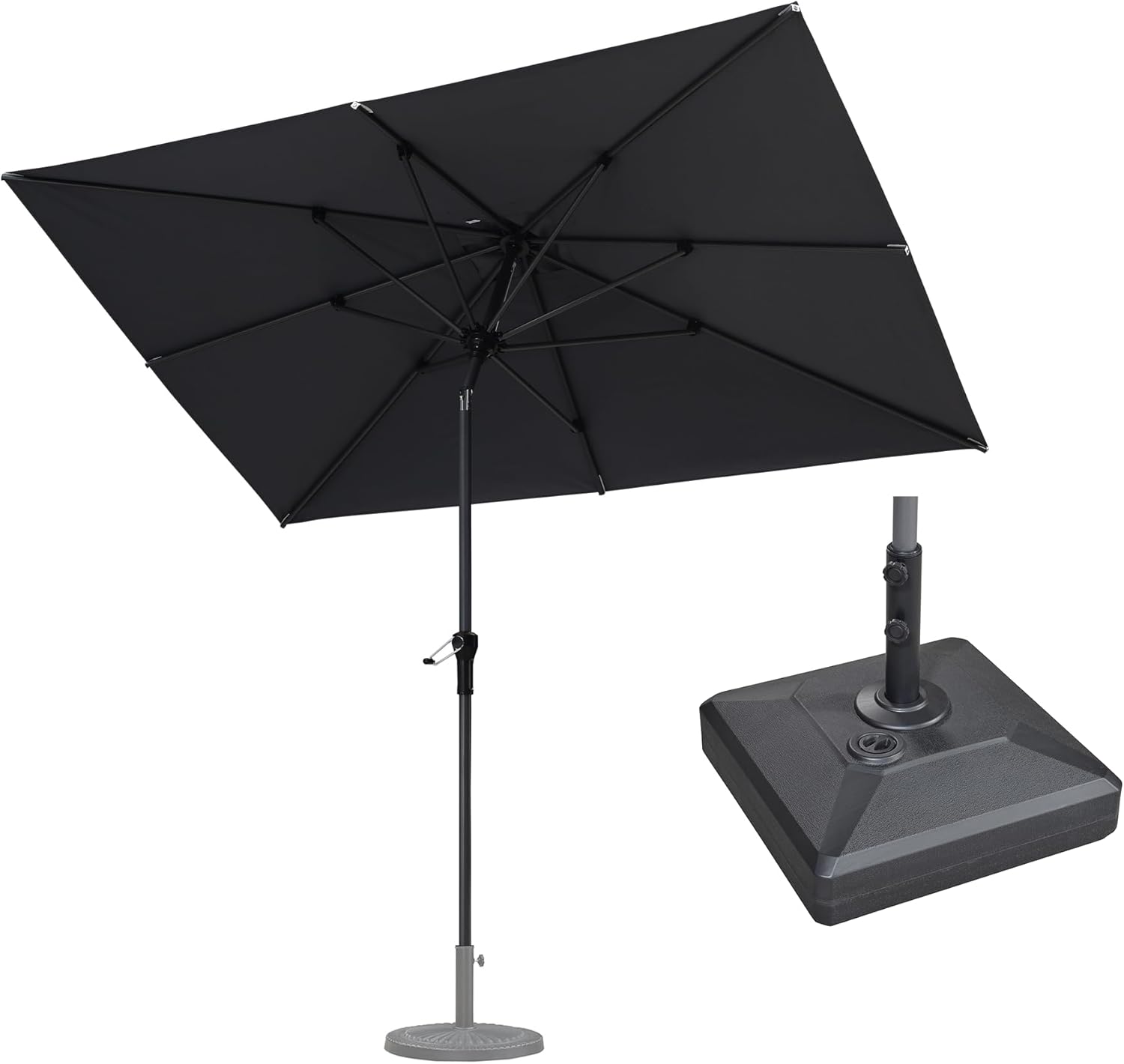 PURPLE LEAF Alu Sonnenschirm mit Schirmständer 270 x 180 cm Balkonschirm Rechteckig Gartenschirm Marktschirm Sonnenschutz für Schwimmbäder, Terrasse, Grau