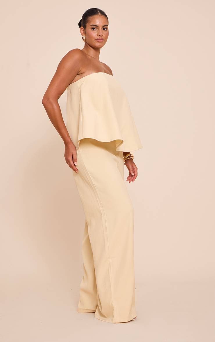 Pale Yellow Combinaison Pantalon Droit Grande Taille À Basque En Tissu Structuré