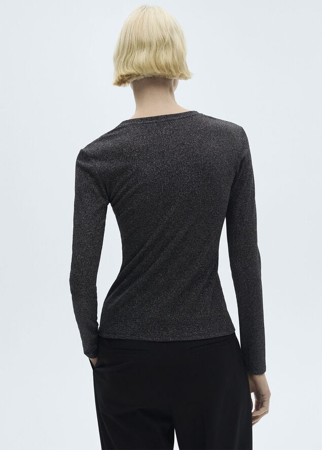 MANGO Long-sleeved lurex t-shirt Black