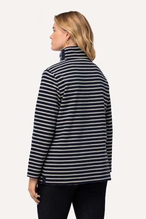 Fleecepullover, Ringel, Stehkragen, Langarm, recycelt