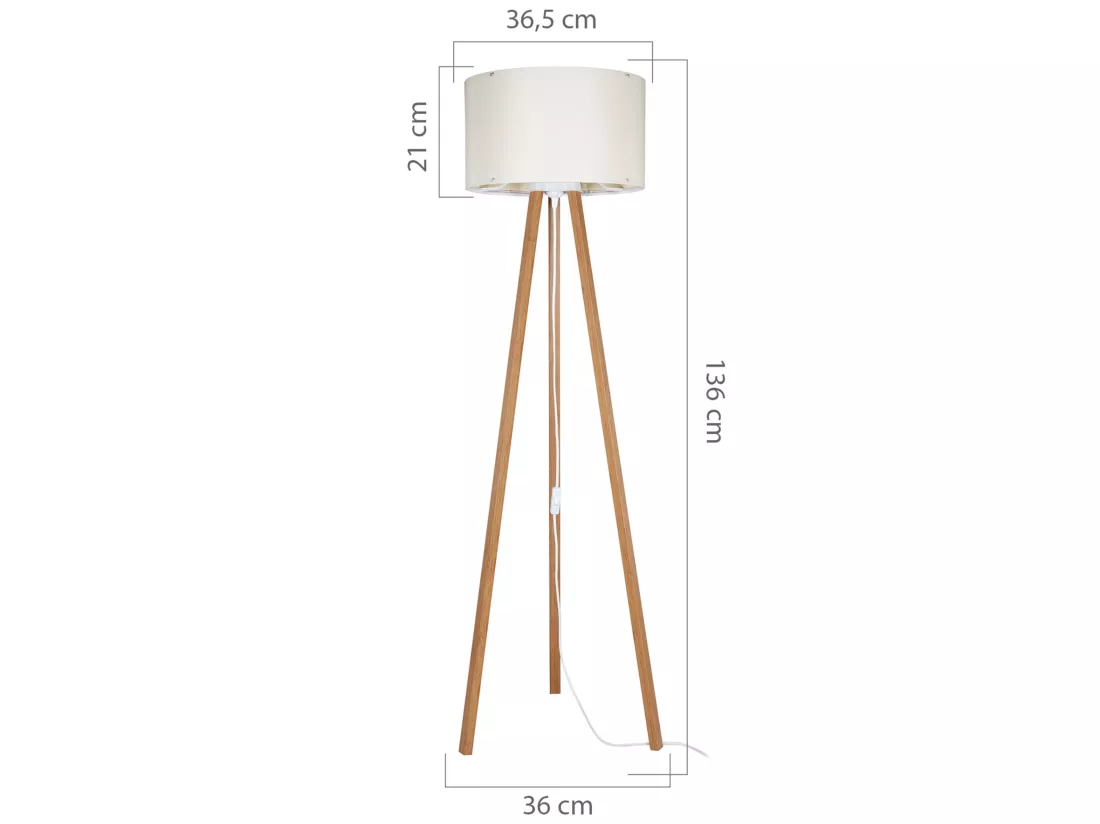 Lampadaire Keynes trépied hauteur 136 cm E27 bambou / crème [lux.pro]