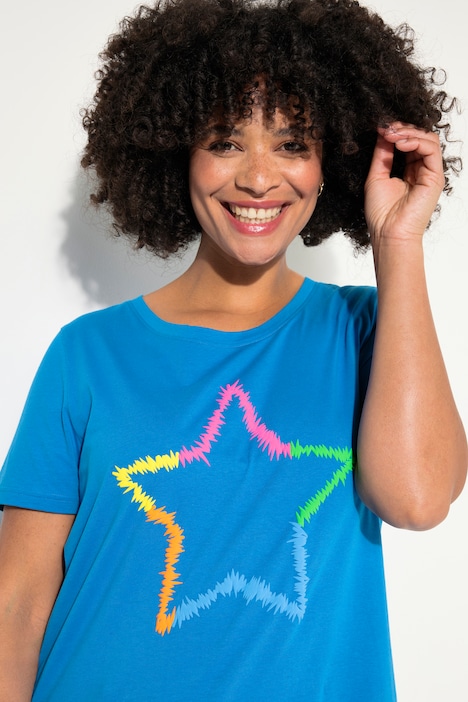 T-Shirt, Neon-Stern, Rundhals, Halbarm