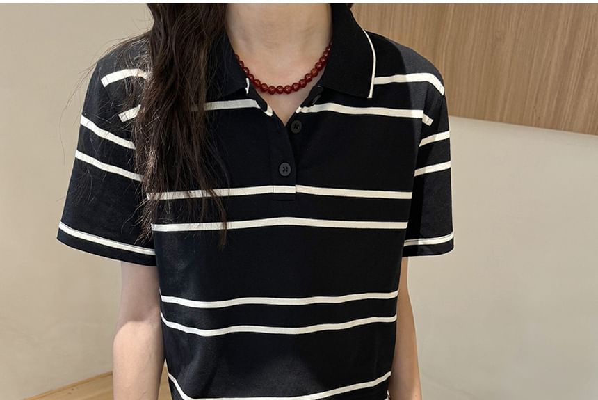 Mywaki - Gestreept poloshirt met korte mouwen