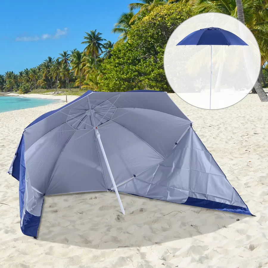 Outsunny Strandschirm und Strandzelt 2 in 1 blau, weiß