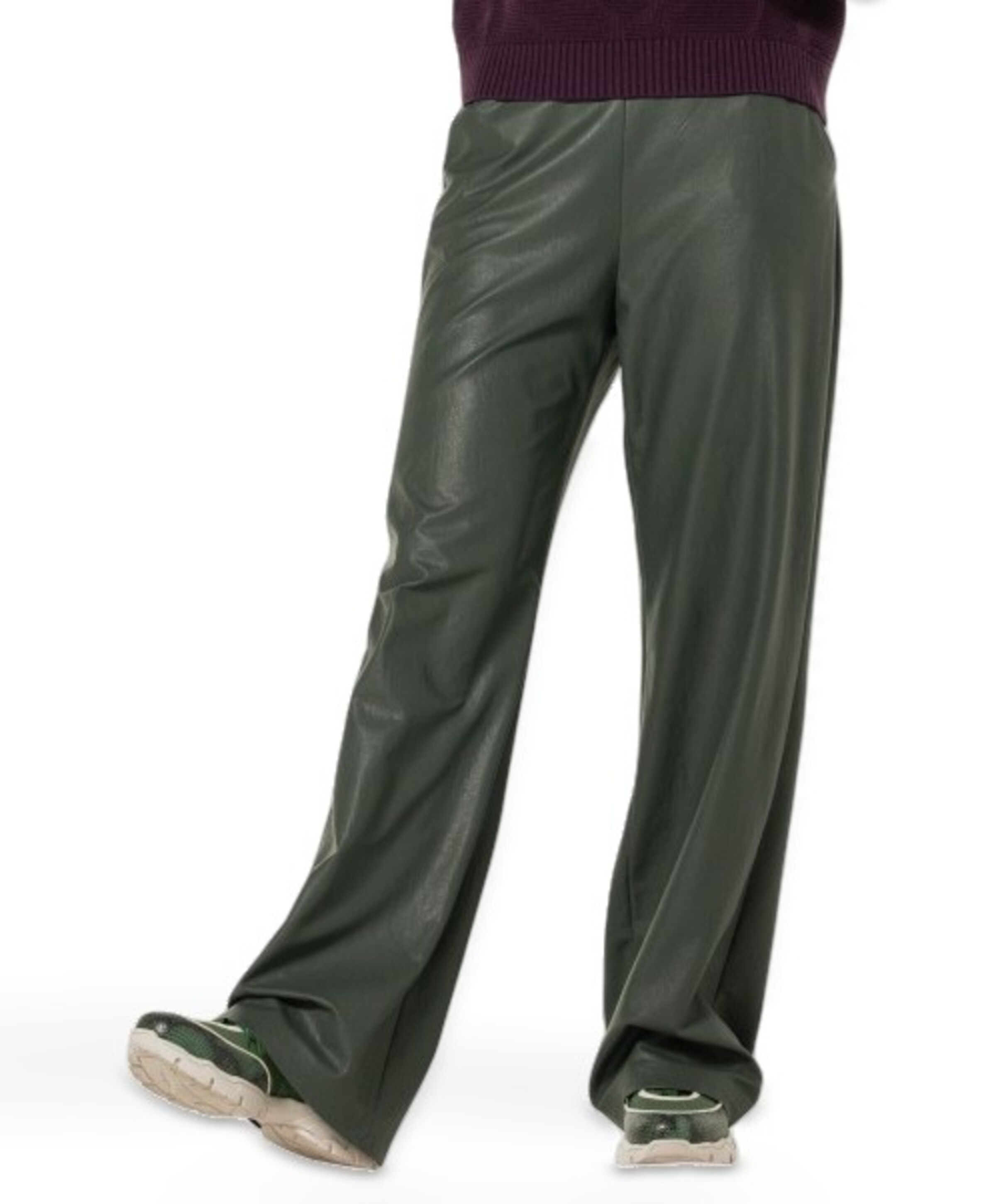 Caroline Biss vegan leather-effen-ceintuur dames broek groen