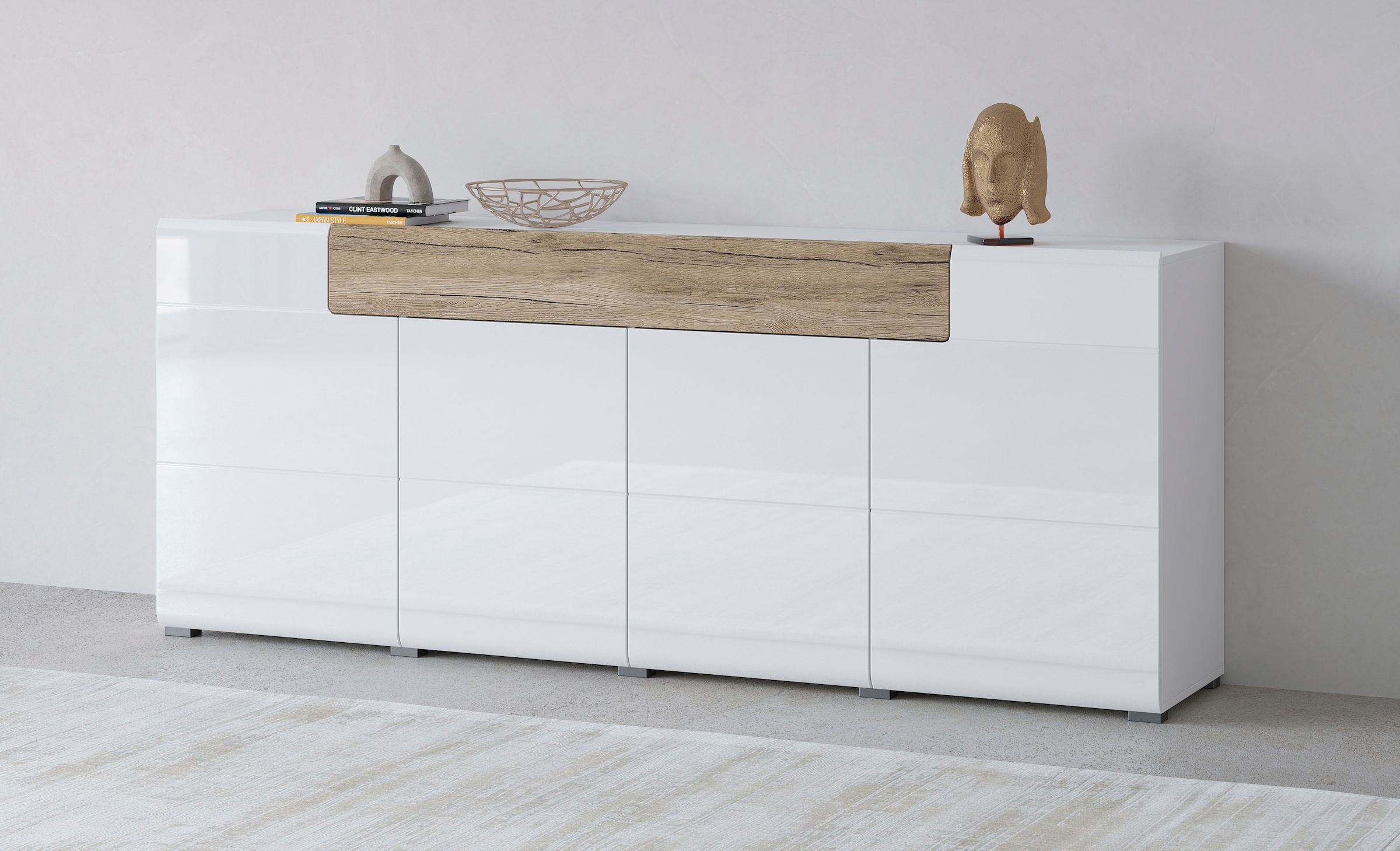 INOSIGN Sideboard »Toledo,Breite 208cm,moderne Kommode mit dekorative Fräsungen,grifflos« Kombikommode mit viel Stauraum, Einlegeböden verstellbar