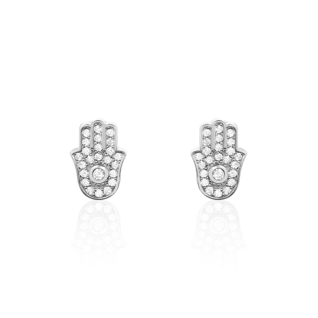 Boucles D'oreilles Puces Amat Argent Blanc Oxyde De Zirconium