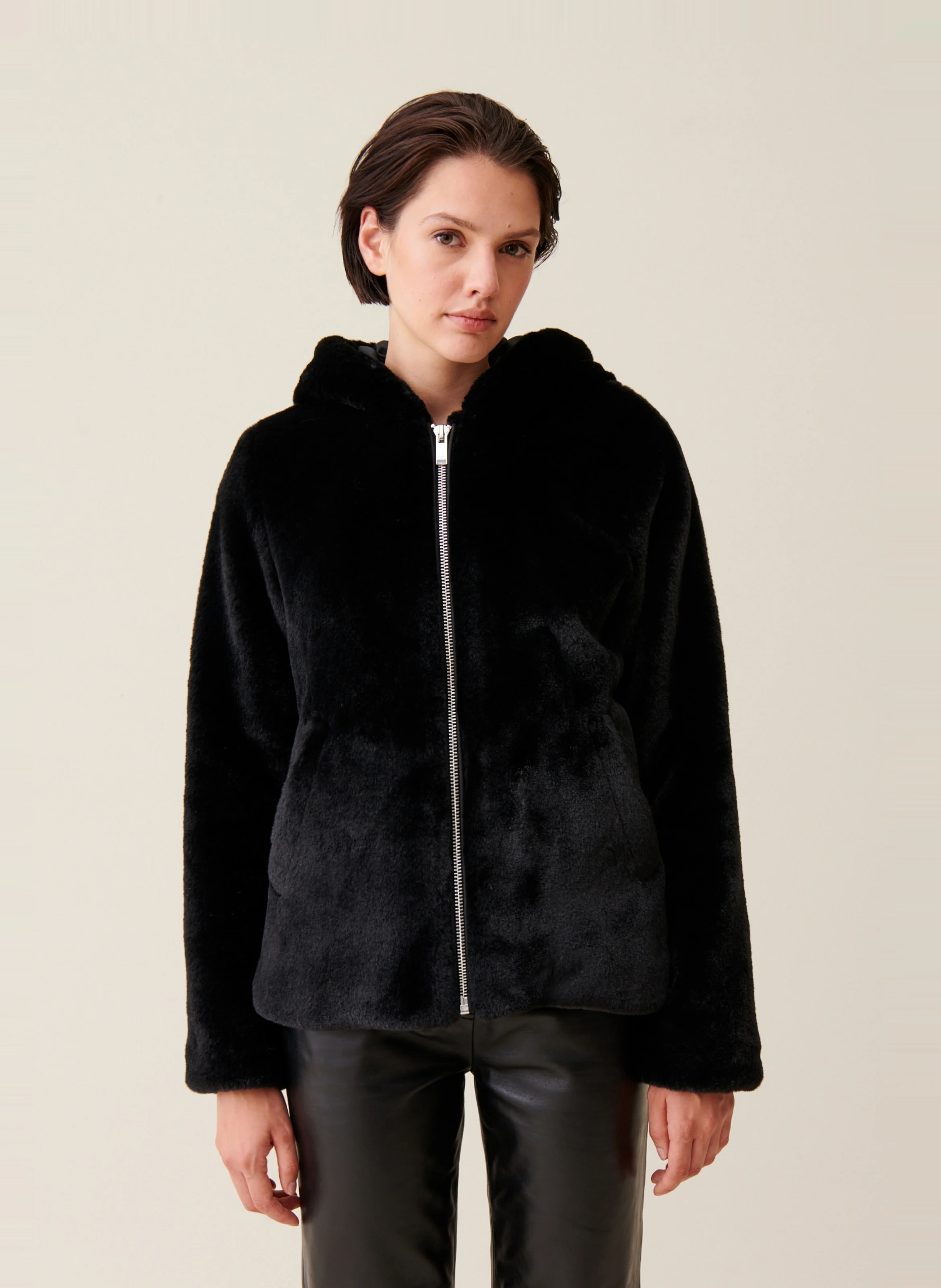 Veste à capuche droite | Noir