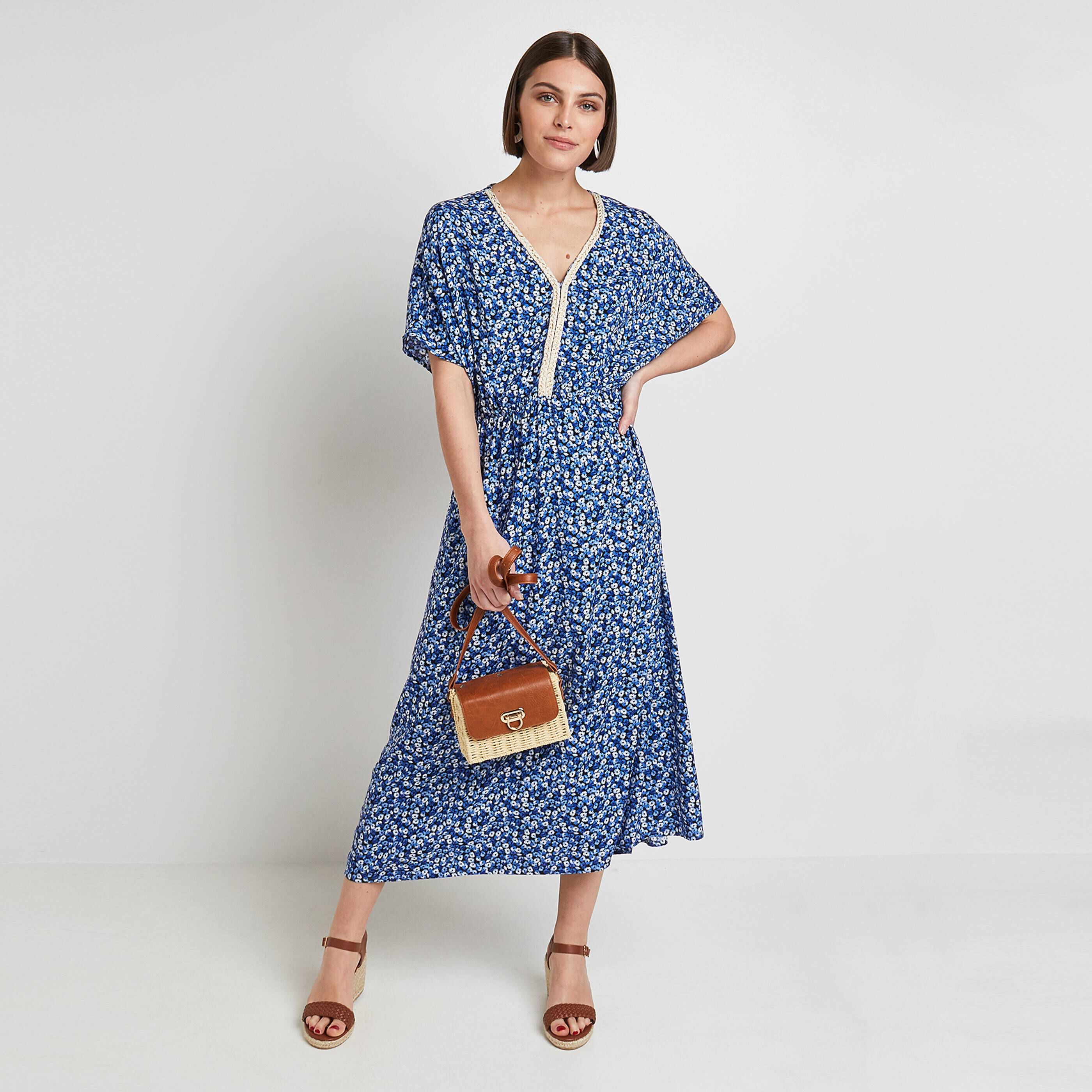 Robe longue imprimée femme - MARINE