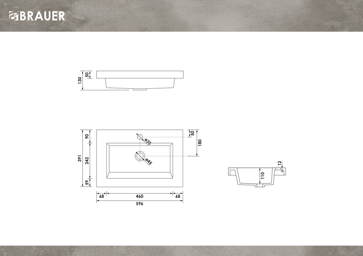Brauer Spring wastafel mineraalmarmer 60cm met kraangat wit glans