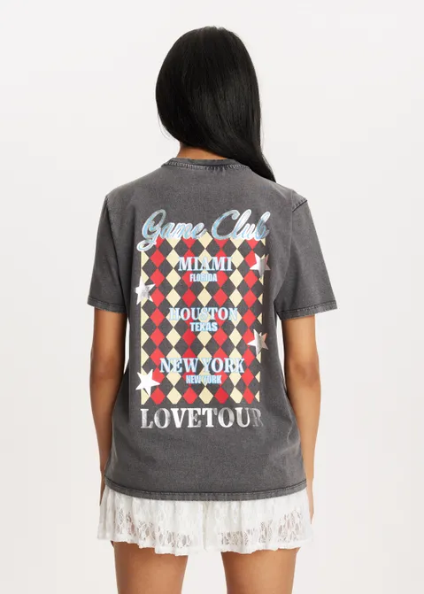 T-shirt met print love tour antraciet (ACIDWAS)