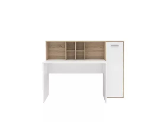 Bureau droit avec rangements décor chêne clair et blanc mat - KEVAN