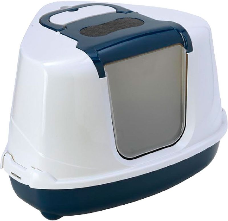 Moderna Flip Hoekkattenbak - Donkerblauw/Wit - 56 x 45 x 39 cm